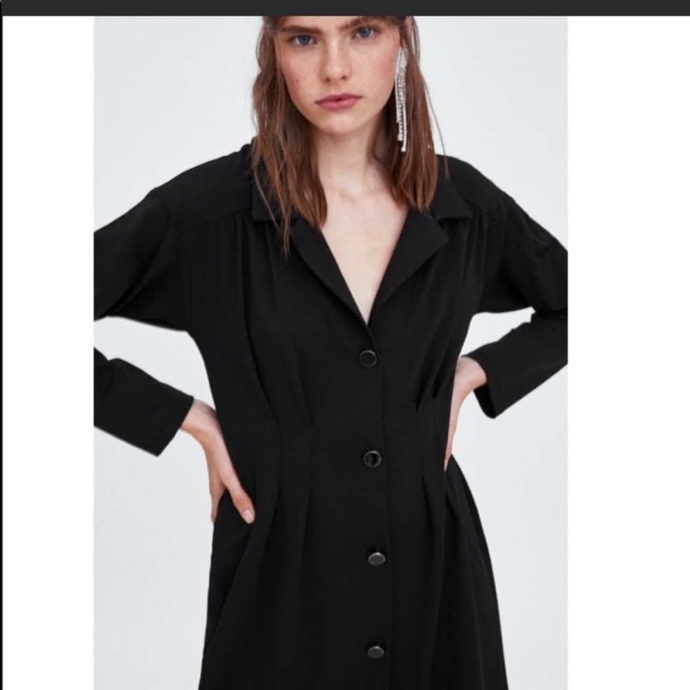 NWT Zara Front Button Up Dress- Black - Picture 6 of 11